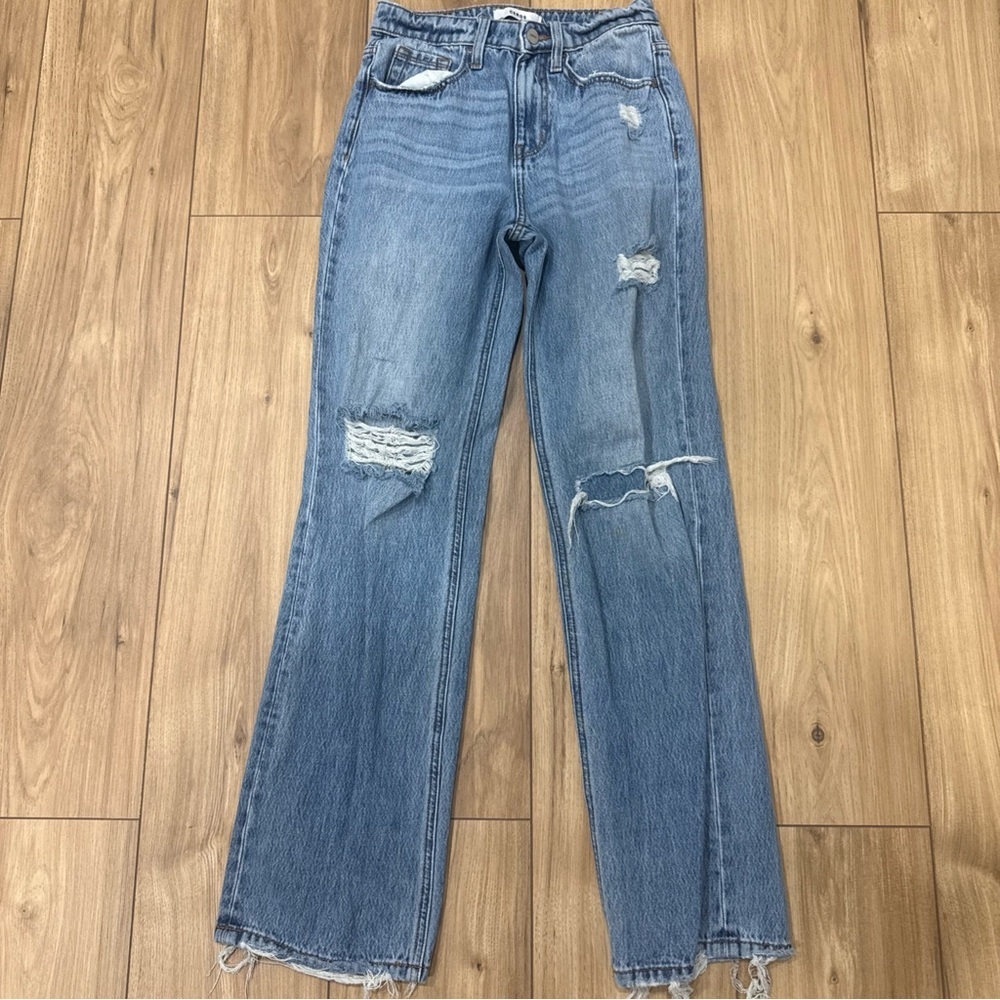 Ceros Distressed Straight Leg Jeans Light Wash Ripped Denim High Waist Size 26
